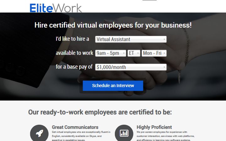 EliteWork homepage