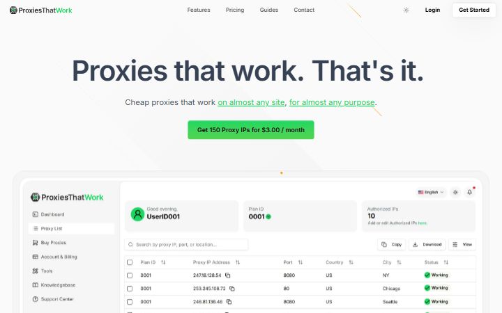 ProxiesThatWork homepage